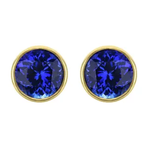 9ct Yellow Gold Tanzanite 3mm Round Rub Over Set Stud Earrings