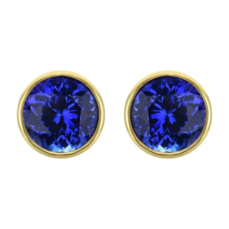 9ct Yellow Gold Tanzanite 3mm Round Rub Over Set Stud Earrings