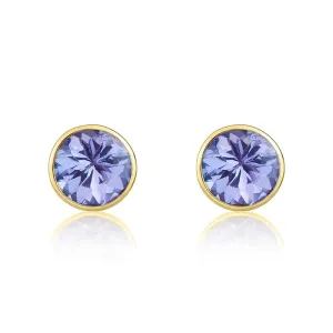 9ct Yellow Gold Tanzanite 5mm Round Rub Over Set Stud Earrings