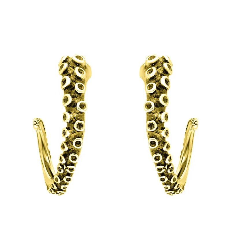 9ct Yellow Gold Tentacle Hoop Earrings