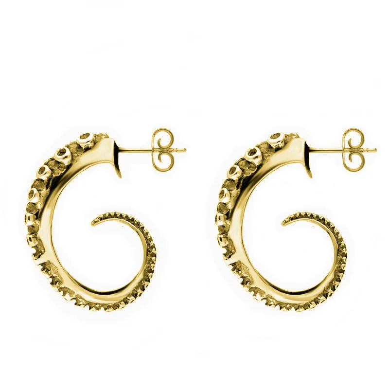 9ct Yellow Gold Tentacle Hoop Earrings