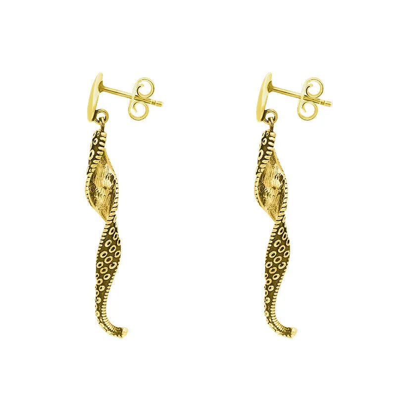 9ct Yellow Gold Tentacle Twist Drop Earrings