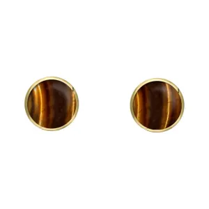 9ct Yellow Gold Tigers Eye 4mm Classic Small Round Stud Earrings