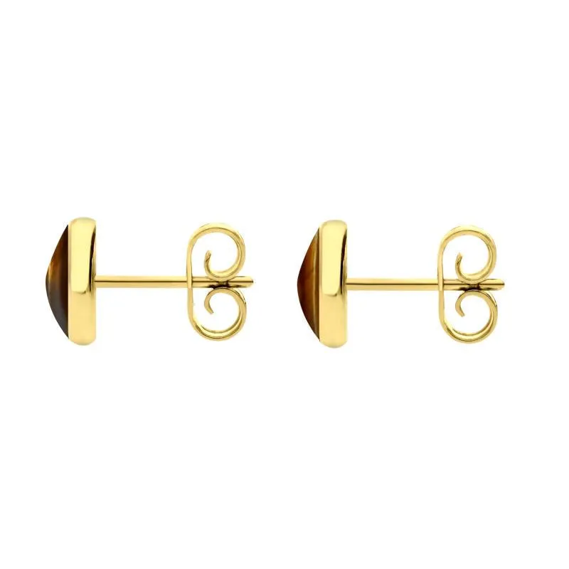 9ct Yellow Gold Tigers Eye 6mm Classic Medium Round Stud Earrings