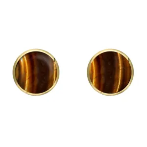 9ct Yellow Gold Tigers Eye 6mm Classic Medium Round Stud Earrings