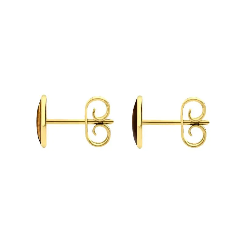 9ct Yellow Gold Tigers Eye 7 x 5mm Classic Small Oval Stud Earrings