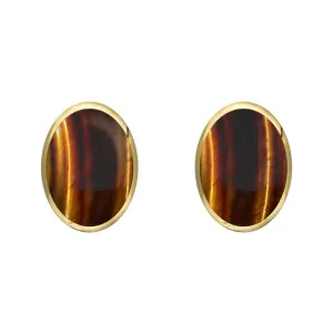 9ct Yellow Gold Tigers Eye 8 x 6mm Classic Medium Oval Stud Earrings
