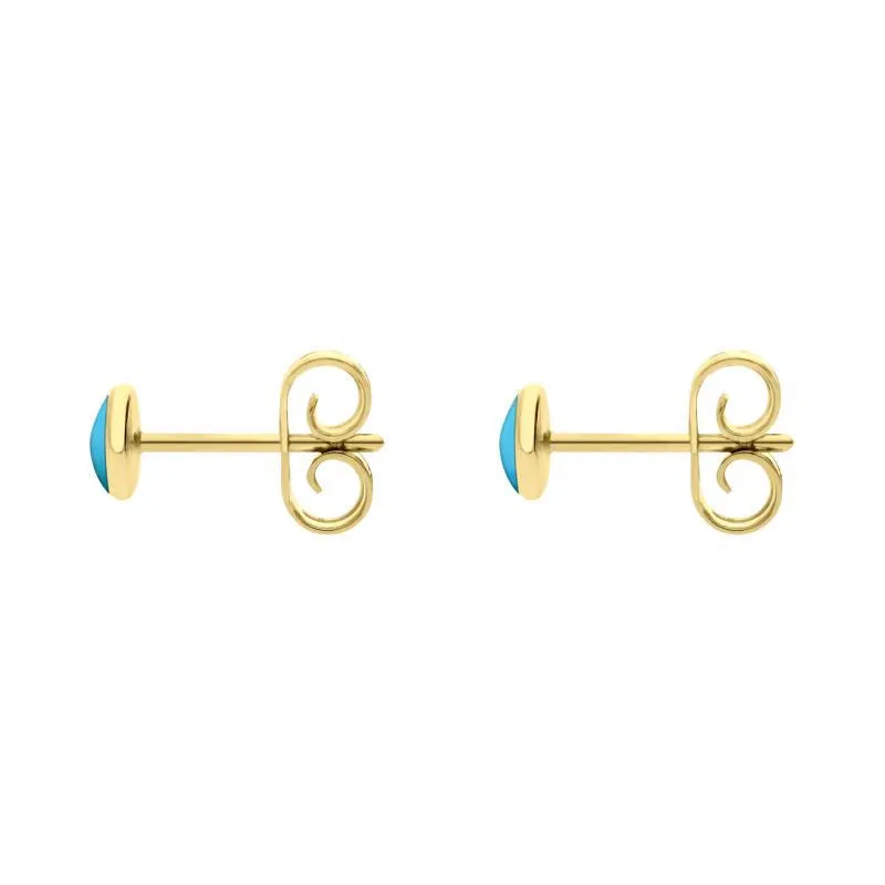 9ct Yellow Gold Turquoise 4mm Classic Small Round Stud Earrings