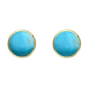 9ct Yellow Gold Turquoise 6mm Classic Medium Round Stud Earrings