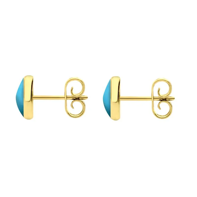 9ct Yellow Gold Turquoise 6mm Classic Medium Round Stud Earrings