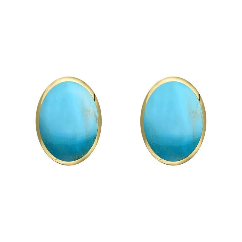 9ct Yellow Gold Turquoise 7 x 5mm Classic Small Oval Stud Earrings