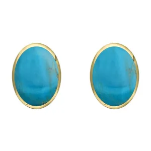 9ct Yellow Gold Turquoise 8 x 10mm Classic Large Oval Stud Earrings