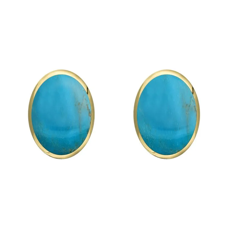 9ct Yellow Gold Turquoise 8 x 6mm Classic Medium Oval Stud Earrings