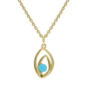 9ct Yellow Gold Turquoise Abstract Flame Drop Necklace