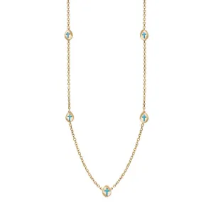 9ct Yellow Gold Turquoise Cross Link Disc Chain Necklace