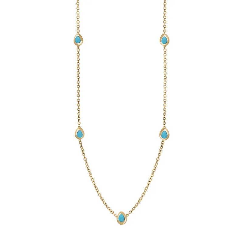 9ct Yellow Gold Turquoise Cross Link Disc Chain Necklace