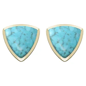 9ct Yellow Gold Turquoise Curved Triangle Stud Earrings