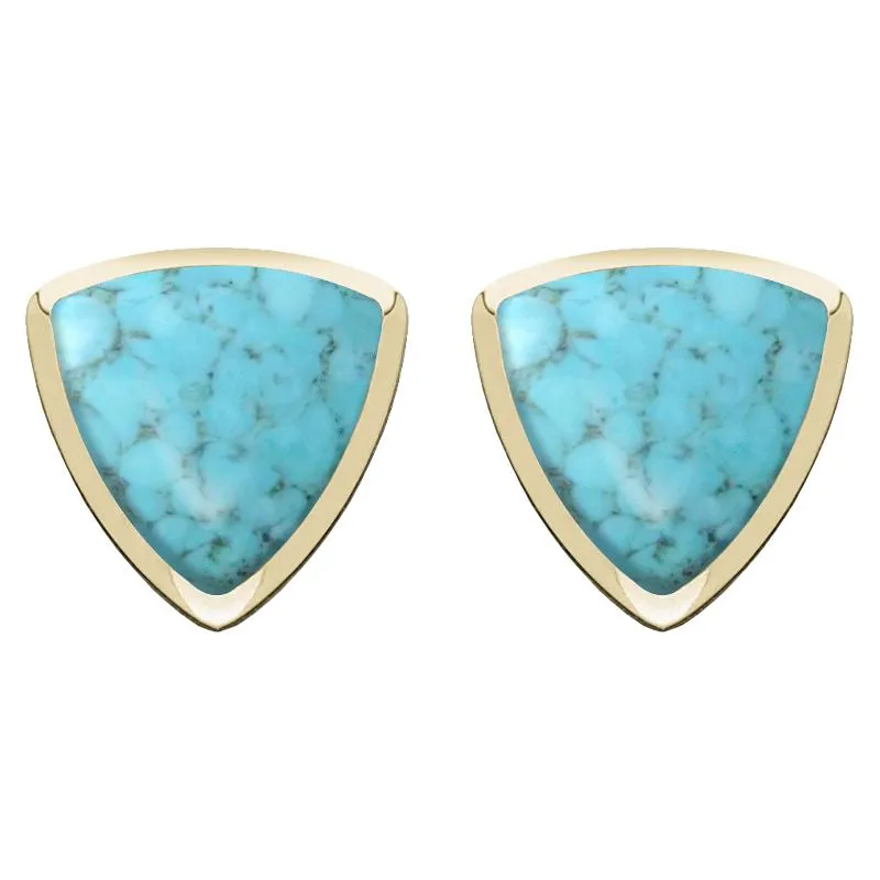 9ct Yellow Gold Turquoise Curved Triangle Stud Earrings