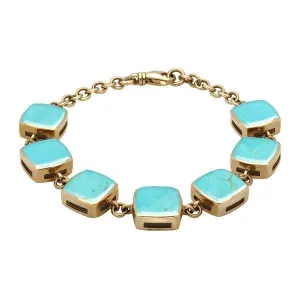 9ct Yellow Gold Turquoise Cushion Bracelet