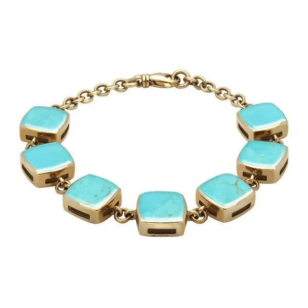 9ct Yellow Gold Turquoise Cushion Bracelet