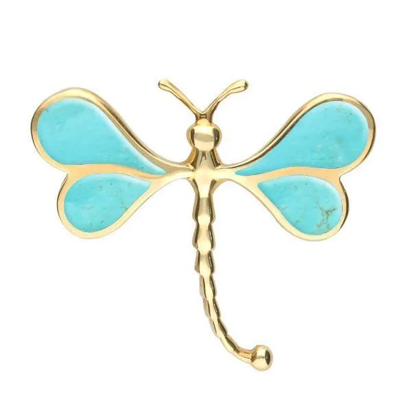 9ct Yellow Gold Turquoise Dragonfly Brooch