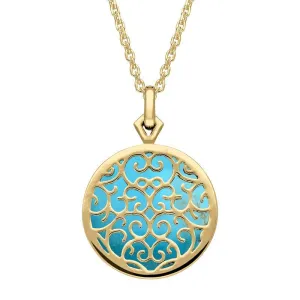 9ct Yellow Gold Turquoise Flore Filigree Necklace