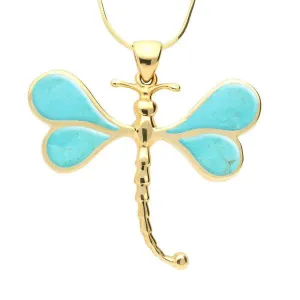 9ct Yellow Gold Turquoise Four Stone Dragonfly Necklace