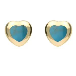 9ct Yellow Gold Turquoise Framed Heart Stud Earrings