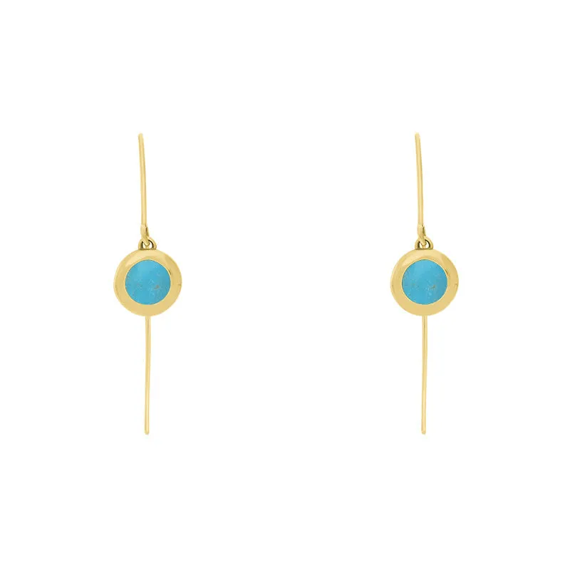 9ct Yellow Gold Turquoise Heart Disc Drop Earrings