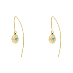 9ct Yellow Gold Turquoise Heart Disc Drop Earrings