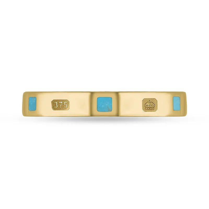 9ct Yellow Gold Turquoise King's Coronation Hallmark Princess Cut 3mm Ring D
