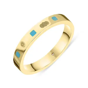 9ct Yellow Gold Turquoise King's Coronation Hallmark Princess Cut 3mm Ring D