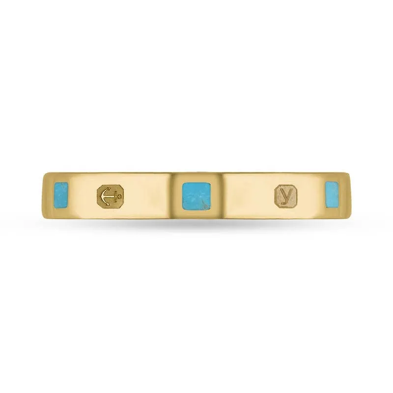 9ct Yellow Gold Turquoise King's Coronation Hallmark Princess Cut 3mm Ring D