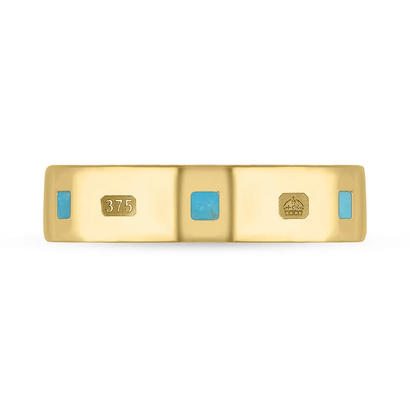 9ct Yellow Gold Turquoise King's Coronation Hallmark Princess Cut 5mm Ring D