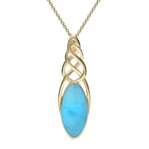 9ct Yellow Gold Turquoise Long Marquise Celtic Necklace