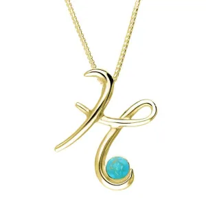 9ct Yellow Gold Turquoise Love Letters Initial H Necklace