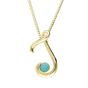9ct Yellow Gold Turquoise Love Letters Initial J Necklace