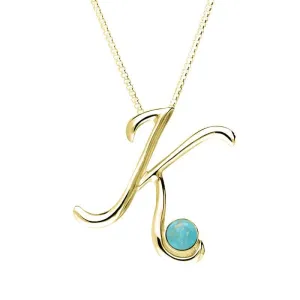 9ct Yellow Gold Turquoise Love Letters Initial K Necklace