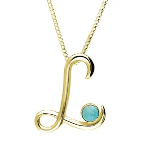 9ct Yellow Gold Turquoise Love Letters Initial L Necklace