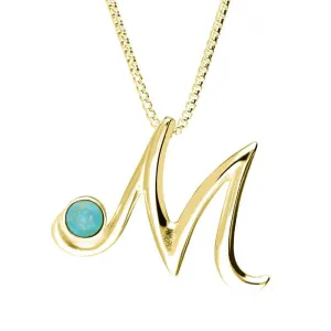 9ct Yellow Gold Turquoise Love Letters Initial M Necklace