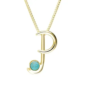 9ct Yellow Gold Turquoise Love Letters Initial P Necklace