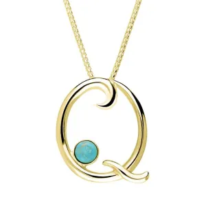 9ct Yellow Gold Turquoise Love Letters Initial Q Necklace