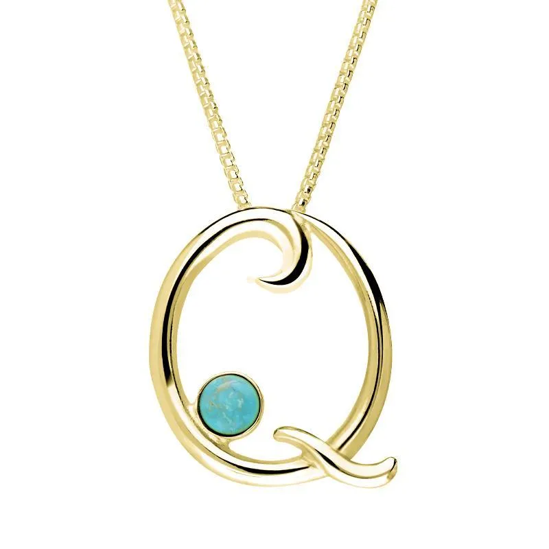 9ct Yellow Gold Turquoise Love Letters Initial Q Necklace