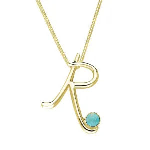 9ct Yellow Gold Turquoise Love Letters Initial R Necklace