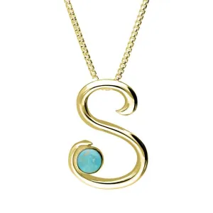 9ct Yellow Gold Turquoise Love Letters Initial S Necklace