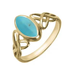 9ct Yellow Gold Turquoise Marquise Celtic Ring