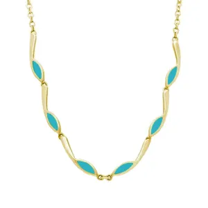 9ct Yellow Gold Turquoise Marquise Link Toscana Necklace