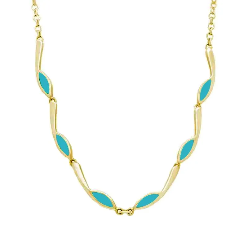 9ct Yellow Gold Turquoise Marquise Link Toscana Necklace