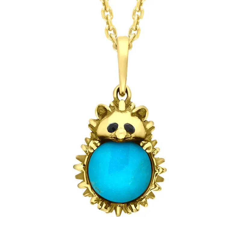 9ct Yellow Gold Turquoise Medium Hedgehog Necklace