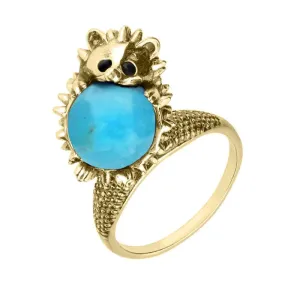 9ct Yellow Gold Turquoise Medium Hedgehog Ring